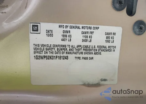 2001 Pontiac Grand Prix Gt из США, поврежденный, VIN 1G2WP52K01F161243